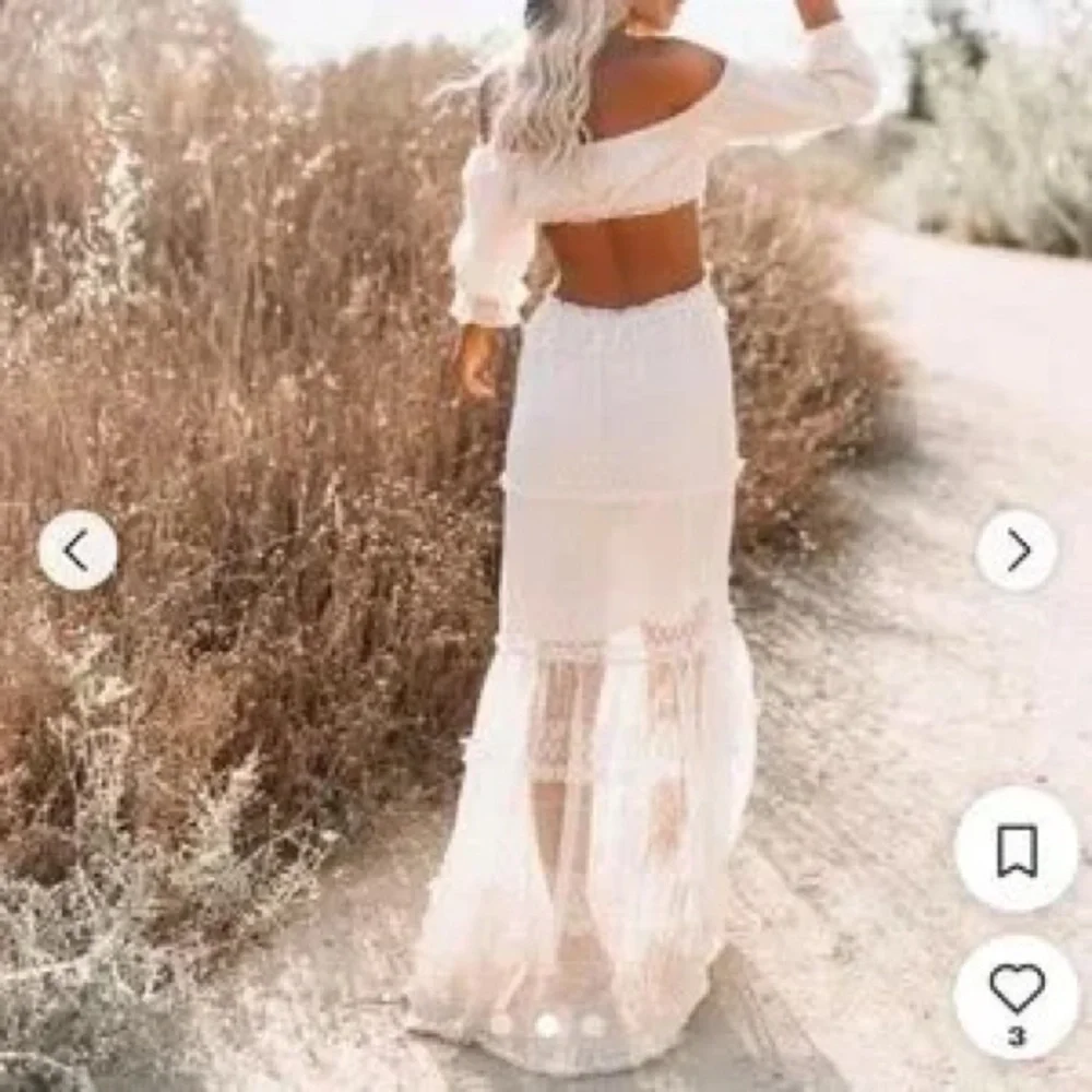 NWT Skylar Rose Off The Shoulder Open Back Boho Tiered Lace Maxi Dress Cream M - Picture 2 of 15